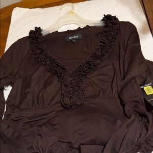Karen Kane Chocolate Brown Long Sleeve Ruffle V-Neck Dress